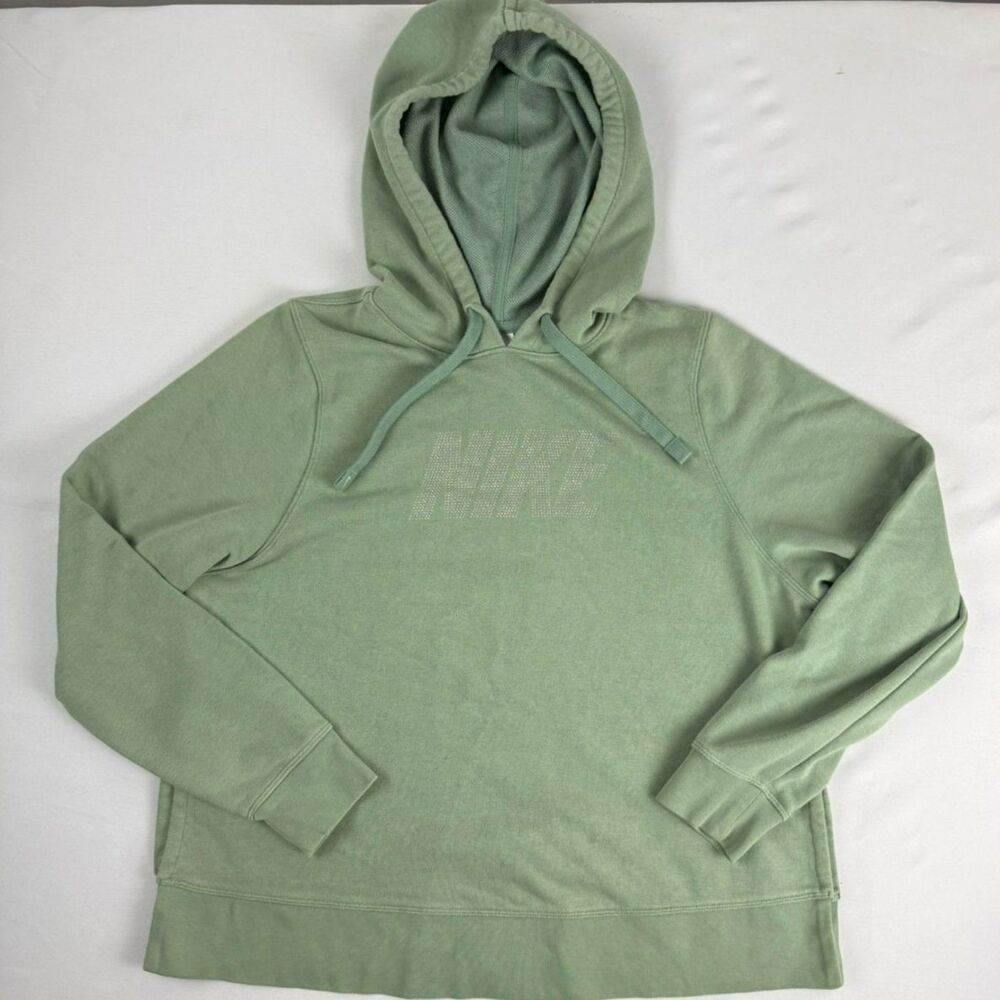 Nike Women's Sage Green Sparkle Logo Hoodie - M